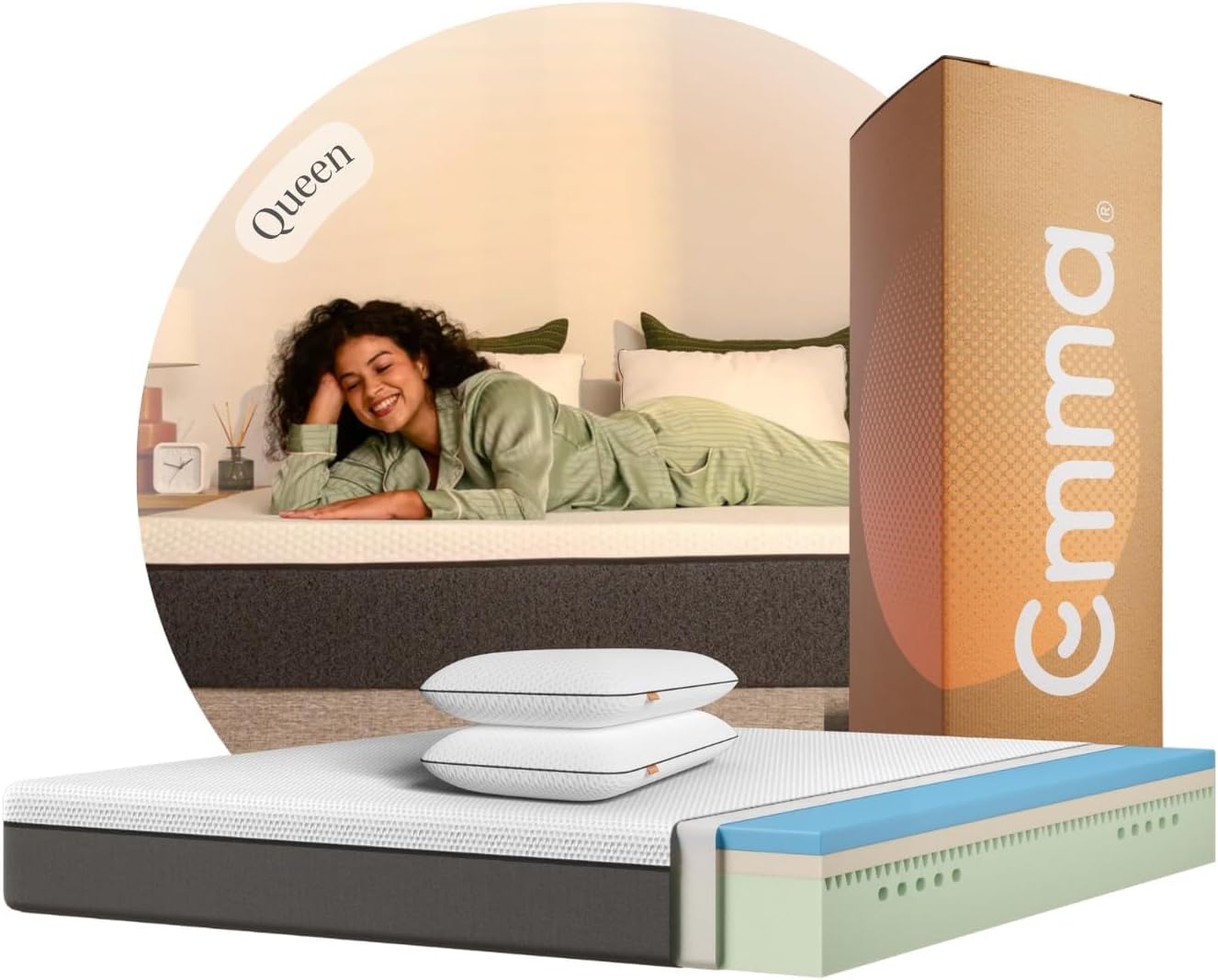 Emma Colchón Original Matrimonial 200x190 cm Memory Foam + 2 Almohadas Memory Adapt, Tecnología Alemana y 100 Noches de Prueba