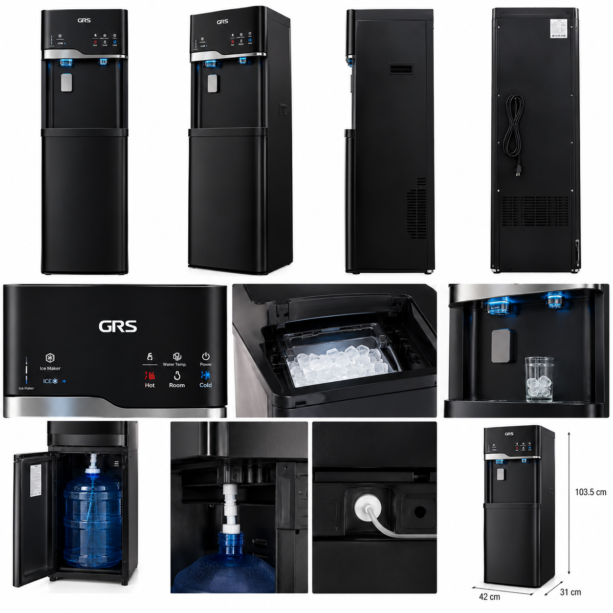 Dispensador de agua 3 temperaturas botellón oculto con fabrica de hielo GWIM3TBSO0 GRS