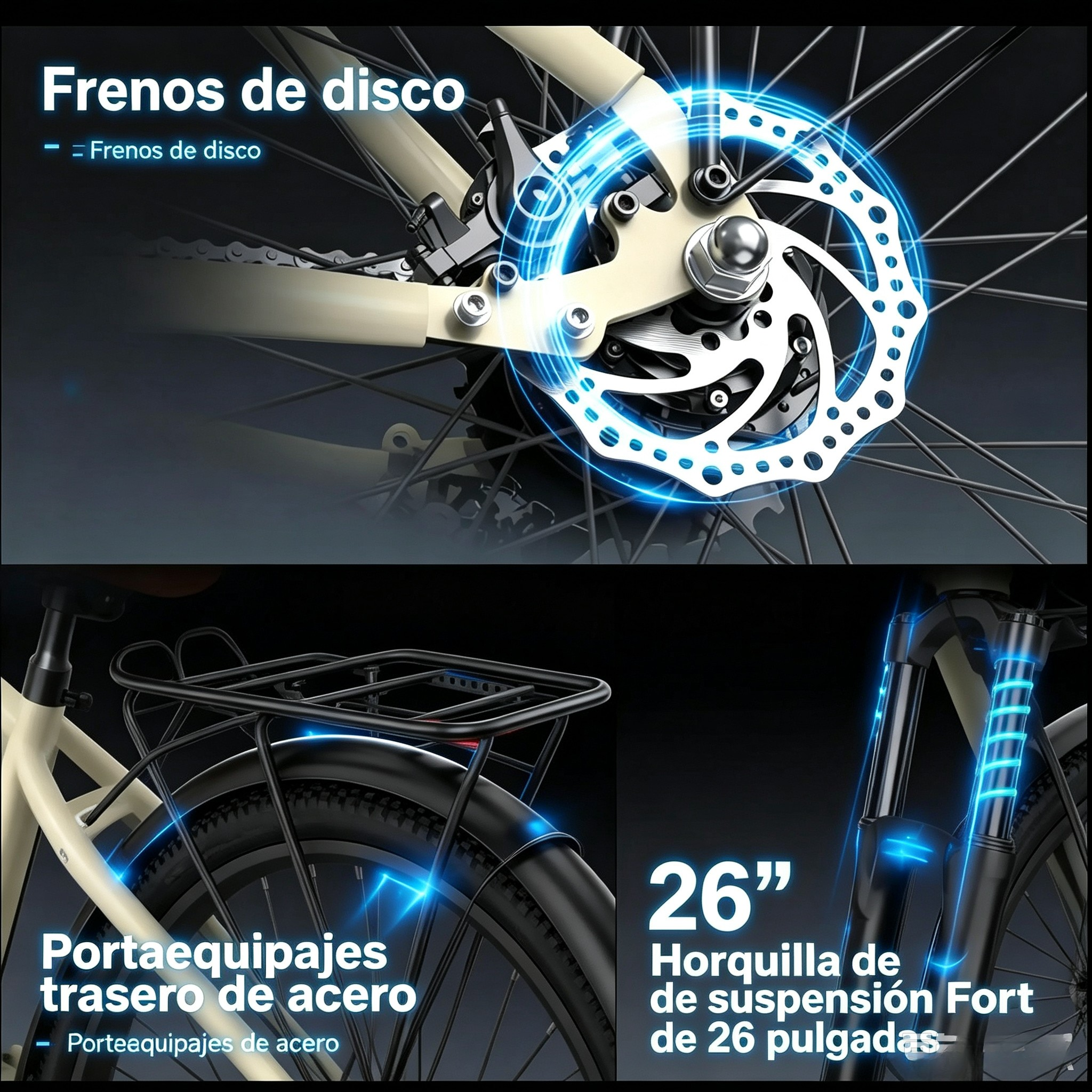【AOVOPRO&HQYEX】 Bicicleta eléctrica de 26 pulgadas | Potencia máxima de 750 W | Velocidad máxima de 22 mph | Autonomía de 25 a 35 millas | Cuadro de acero de alto contenido en carbono | Batería extraíble | Frenos con corte de energía | Neumáticos todoterr