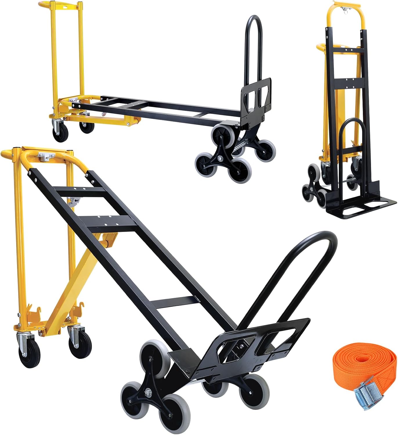 Carretilla de mano industrial convertible 3 en 1 de alta capacidad, carretilla de aluminio con capacidad de 450 kg para escaleras, carretilla de mano para subir escaleras con ruedas de