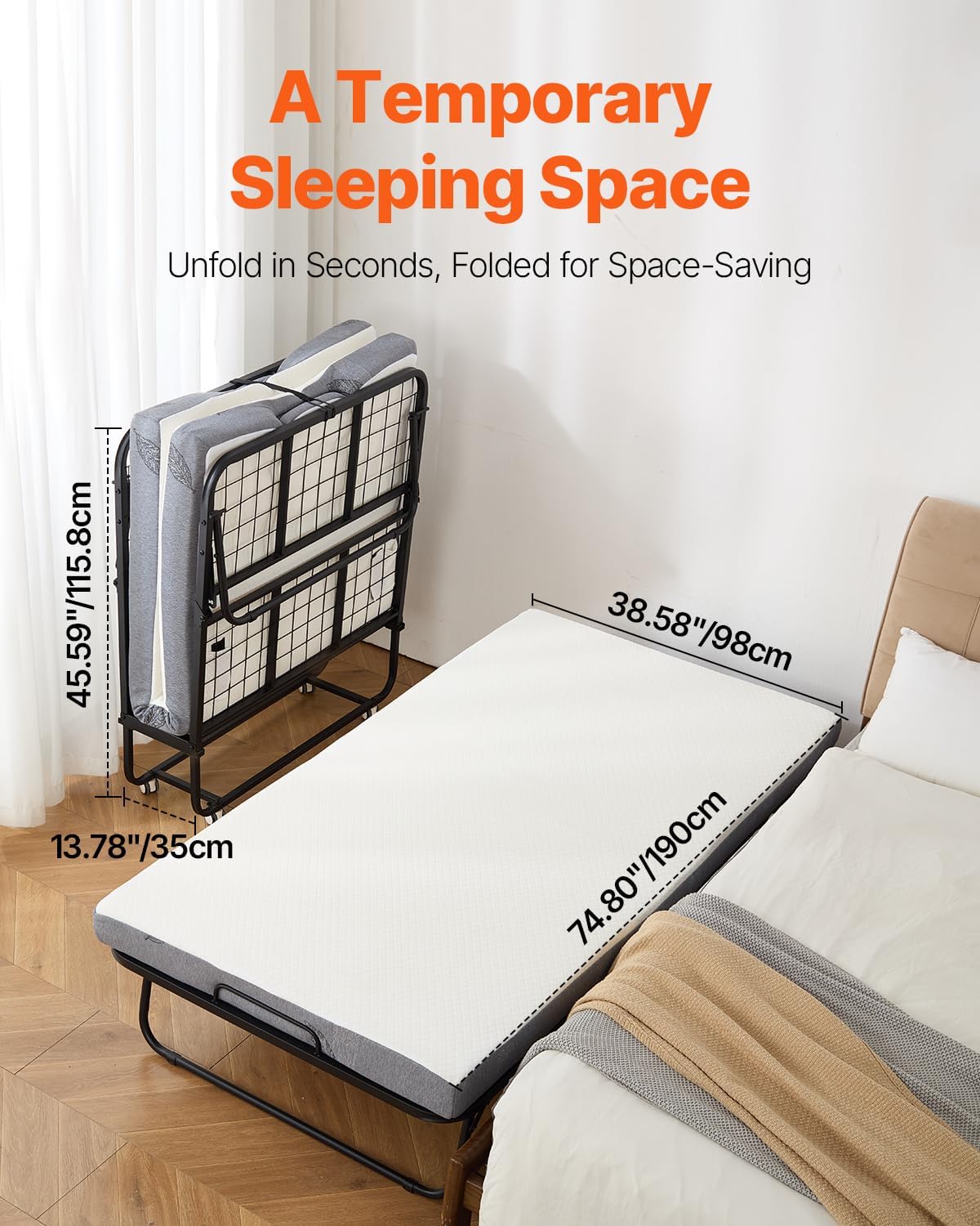 Cama Plegable de Metal para Adultos con Colchón de Espuma Viscoelástica de 5 Pulgadas Portátil y Fácil de Guardar