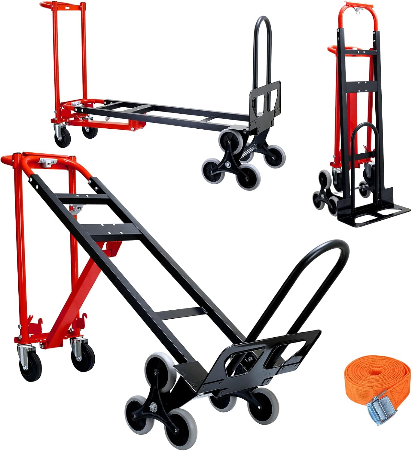 Carretilla de mano industrial convertible 3 en 1 de alta capacidad, carretilla de aluminio con capacidad de 450 kg para escaleras, carretilla de mano para subir escaleras con ruedas de