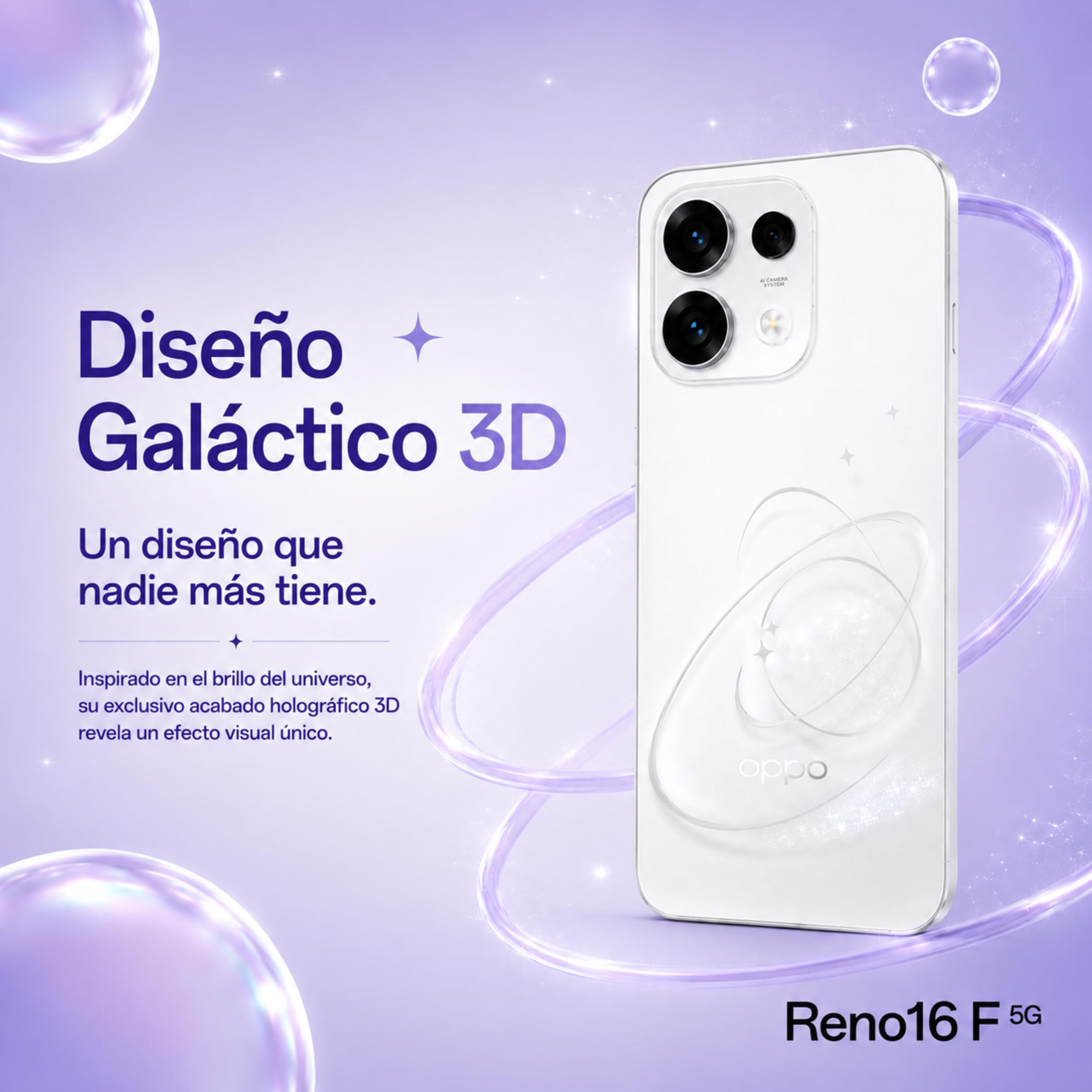 OPPO Reno 16F 5G Blanco Cósmico 8GB +256GB, Pantalla AMOLED 120Hz, Cámara Selfie Ultra Gran Angular 50MP, Incluye Enco Buds3 de Regalo