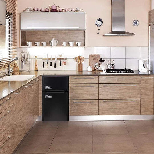 R.W.FLAME Puerta doble 3.2 Cu. Pie. Frigorífico compacto Mini frigorífico con congelador