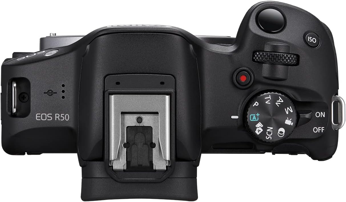 Canon EOS R50 Cámara de vlogging sin Espejo (Negro) con RF-S18-45mm F4.5-6.3 es Lente STM, 24.2 MP, Video 4K, detección y Seguimiento de Temas, Compacto, conexión de Smartphone, creador de Contenido