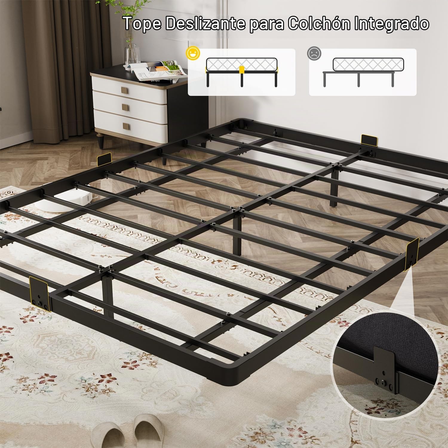 OLEVS - Marco de cama flotante tamaño Queen con luces LED inteligentes y estación de carga, cama moderna con plataforma de metal, fácil montaje, no necesita somier