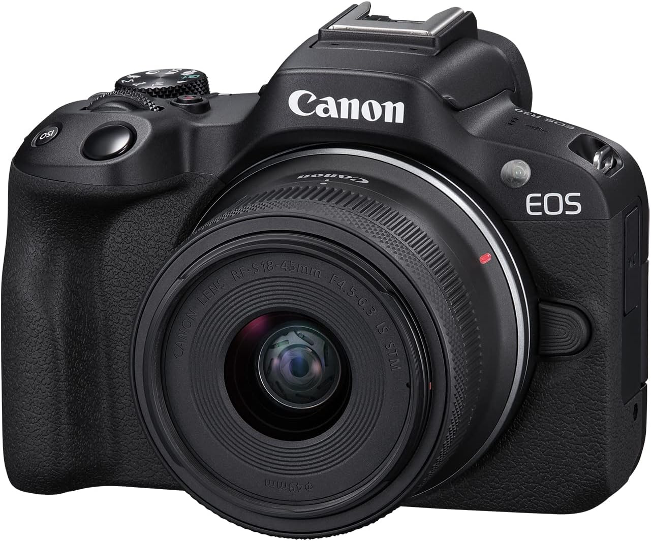 Canon EOS R50 Cámara de vlogging sin Espejo (Negro) con RF-S18-45mm F4.5-6.3 es Lente STM, 24.2 MP, Video 4K, detección y Seguimiento de Temas, Compacto, conexión de Smartphone, creador de Contenido