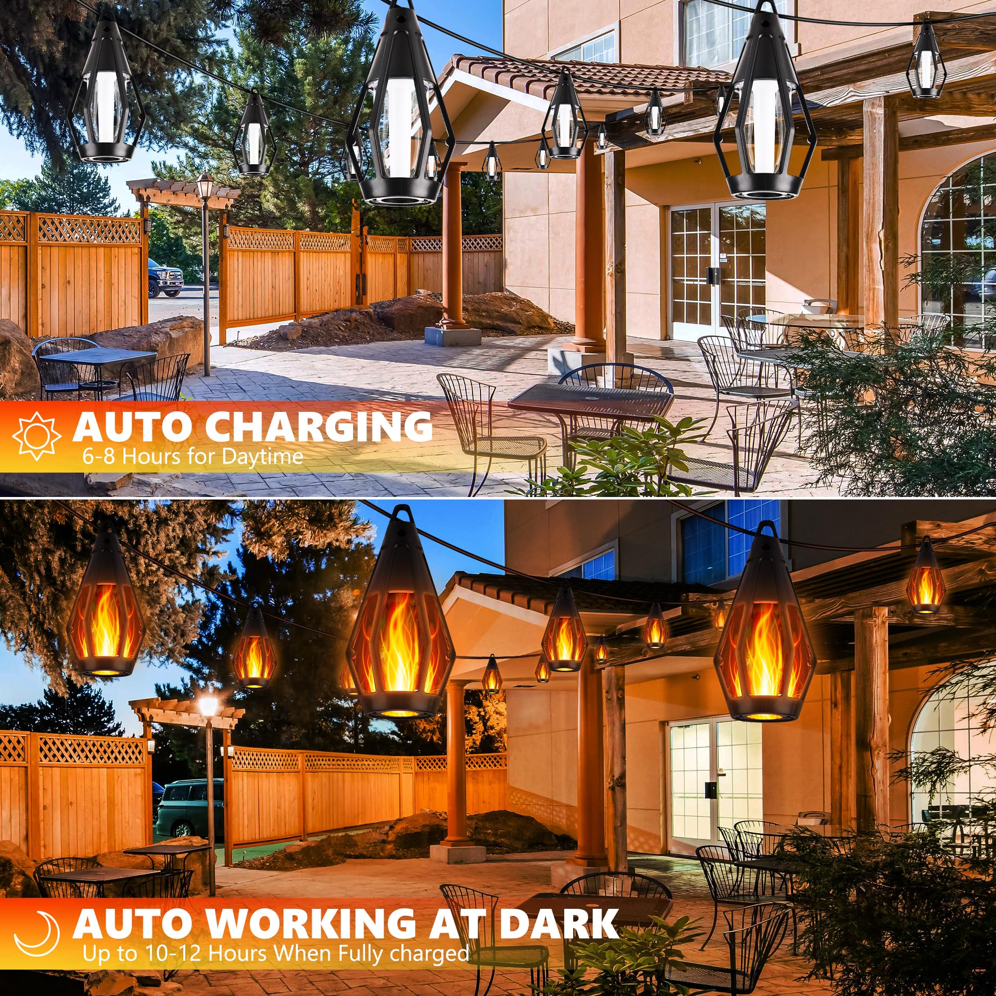 🎃 Luces Solares de Halloween 78 FT con 30 LED | Llama Parpadeante | Blanco Cálido + Púrpura
