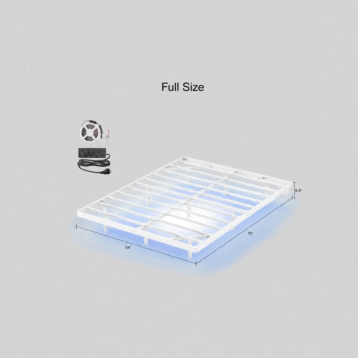 OLEVS - Marco de cama flotante tamaño Queen con luces LED inteligentes y estación de carga, cama moderna con plataforma de metal, fácil montaje, no necesita somier