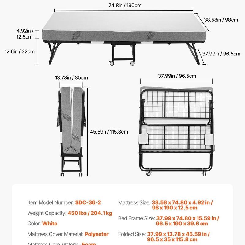 Cama Plegable de Metal para Adultos con Colchón de Espuma Viscoelástica de 5 Pulgadas Portátil y Fácil de Guardar