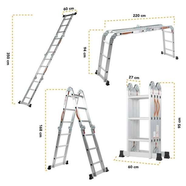 Escalera Multiposiciones De Aluminio 3.5 Metros 12 Peldaños Kingsman KMEM35