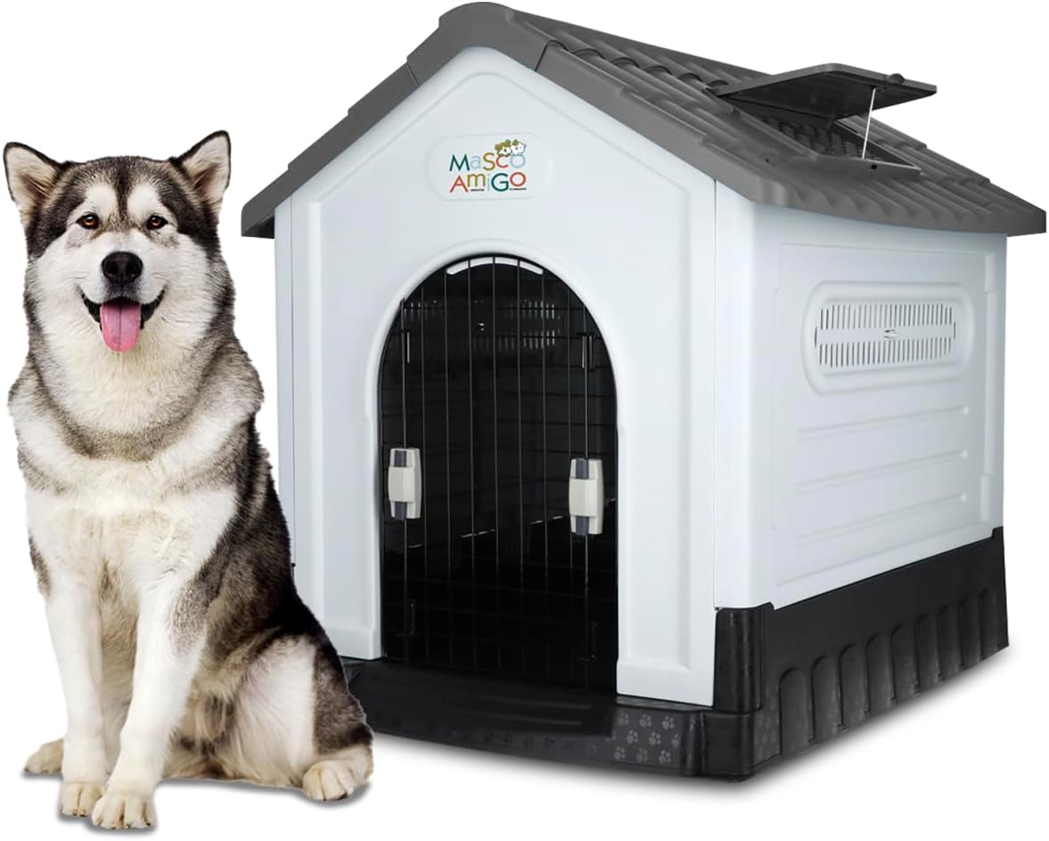 MASCOAMIGO Casa Térmica para Perros Razas Grandes Incluye Puerta con Seguro, Facil de Armar, Limpiar y Guardar, Medidas 105x88x99cm, con Protección UV