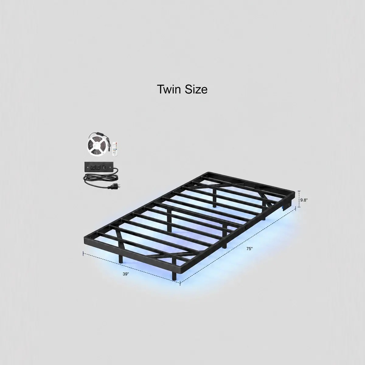 OLEVS - Marco de cama flotante tamaño Queen con luces LED inteligentes y estación de carga, cama moderna con plataforma de metal, fácil montaje, no necesita somier