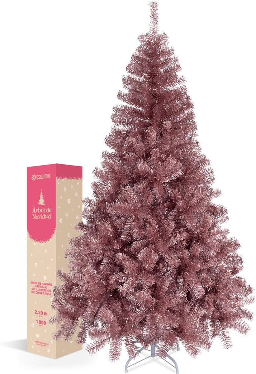 ESQUIMAL Árbol de Navidad Ramas Métalicas Frondosas de Pet Pino Navideño Artificial (Oro Rosa, 1.90 m)