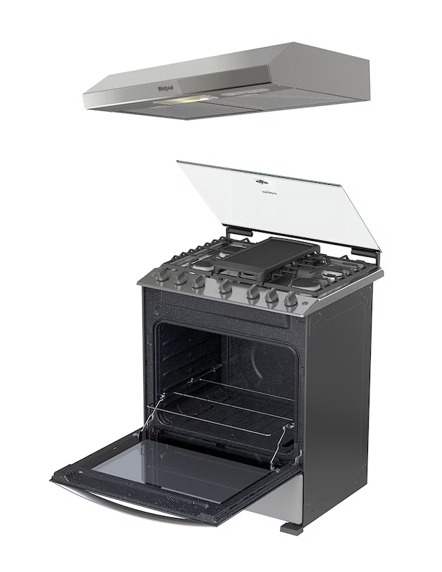 WHIRLPOOL  Combo estufa de piso a gas LP/natural 76 cm CWFR5200D-H de 6 quemadores + campana