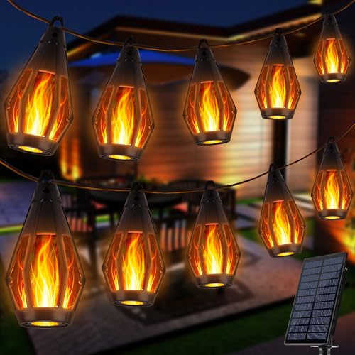 🎃 Luces Solares de Halloween 78 FT con 30 LED | Llama Parpadeante | Blanco Cálido + Púrpura