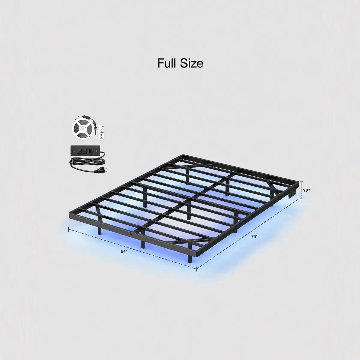 OLEVS - Marco de cama flotante tamaño Queen con luces LED inteligentes y estación de carga, cama moderna con plataforma de metal, fácil montaje, no necesita somier