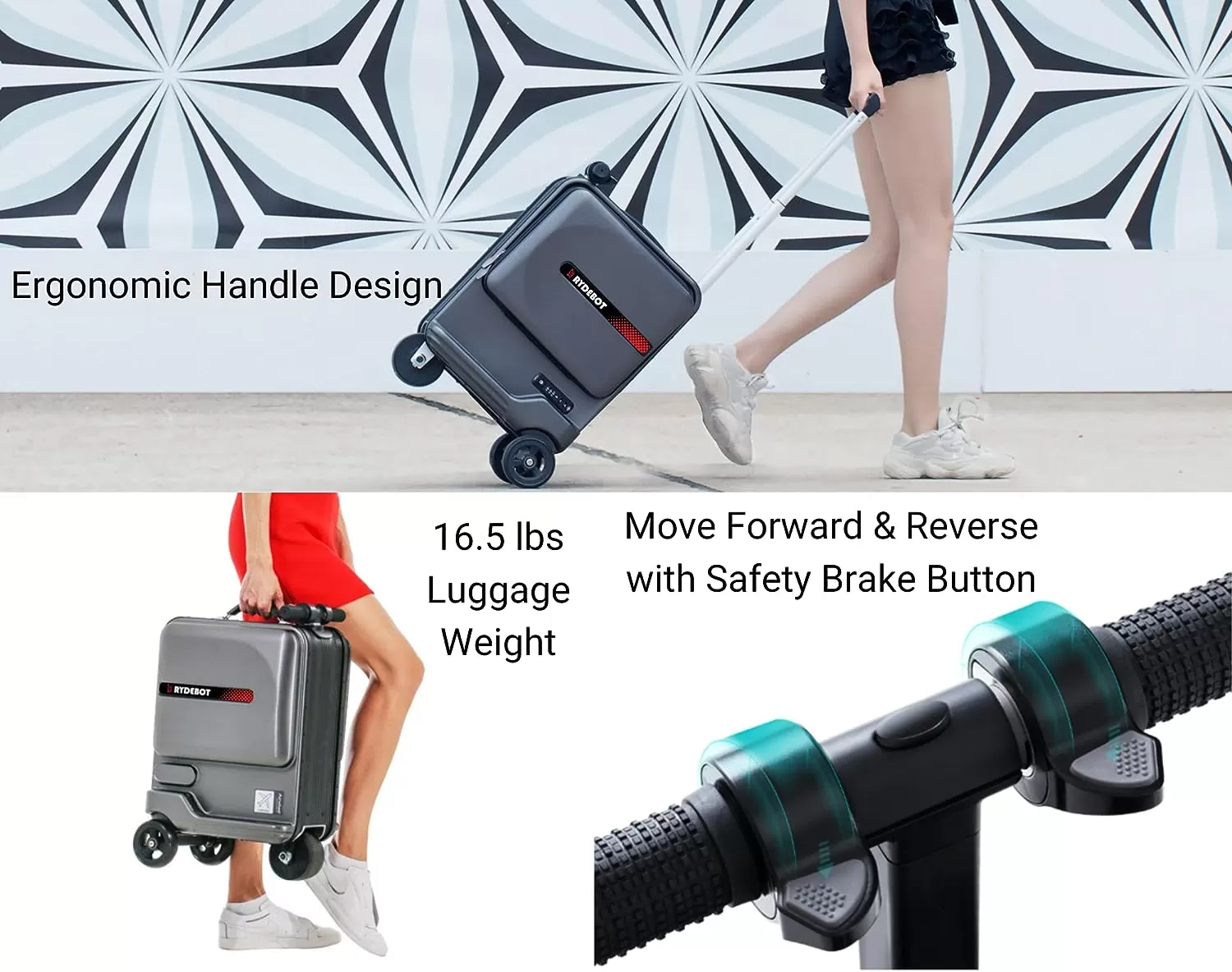 RYDEBOT PULEDRO II - MALETA DE MANO/EQUIPAJE MOTORIZADO INTELIGENTE PARA ADULTOS/NIÑOS