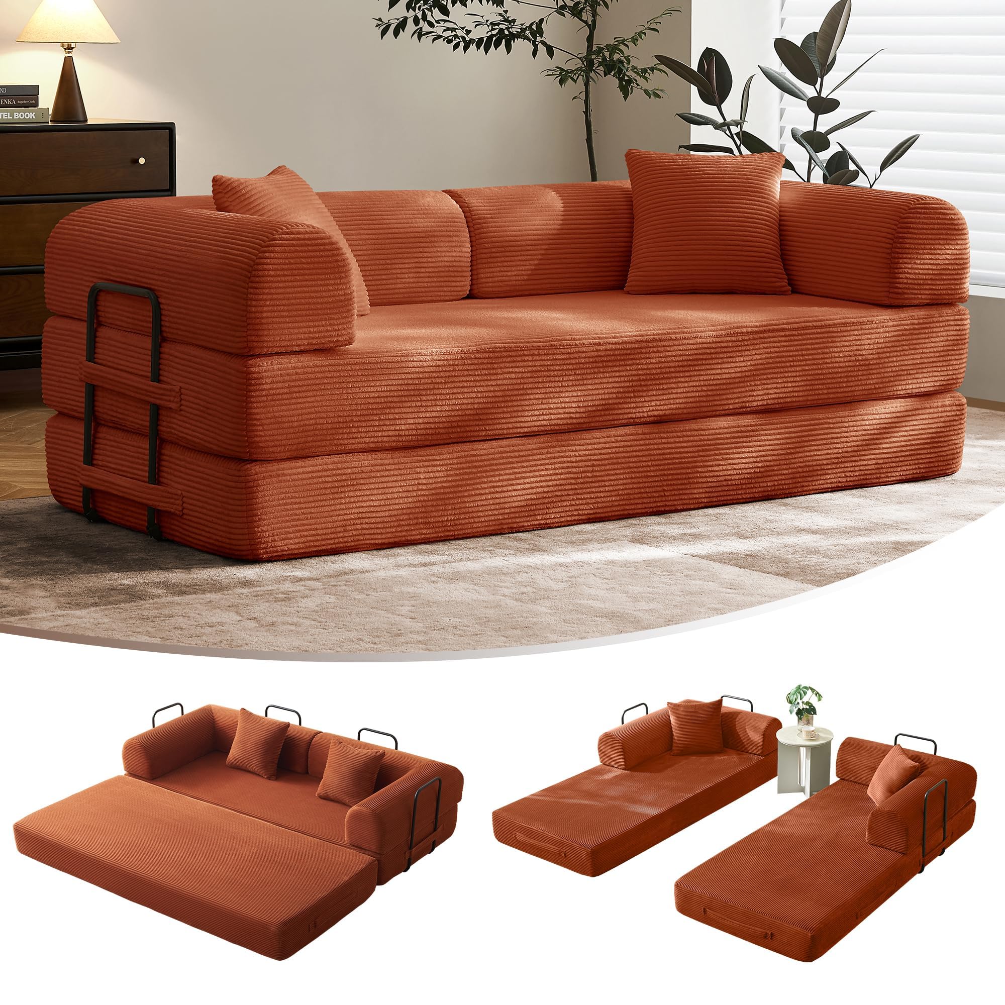 Sofá cama convertible de 79 pulgadas, sofá sin huesos, para sala de estar, gris oscuro