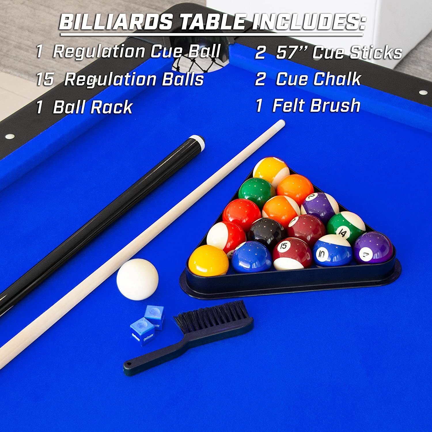 Mesa de billar de 7 pies – Mesa de billar portátil – Incluye juego completo de bolas, 2 tacos, tiza y cepillo de fieltro