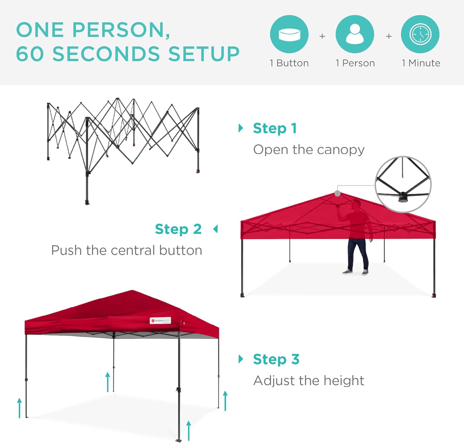Best Choice Products - Toldo de armado fácil de 1 persona con un botón, tienda portátil e instantánea, funda, 3 x 3 metros, 4 bolsas de peso, color azul