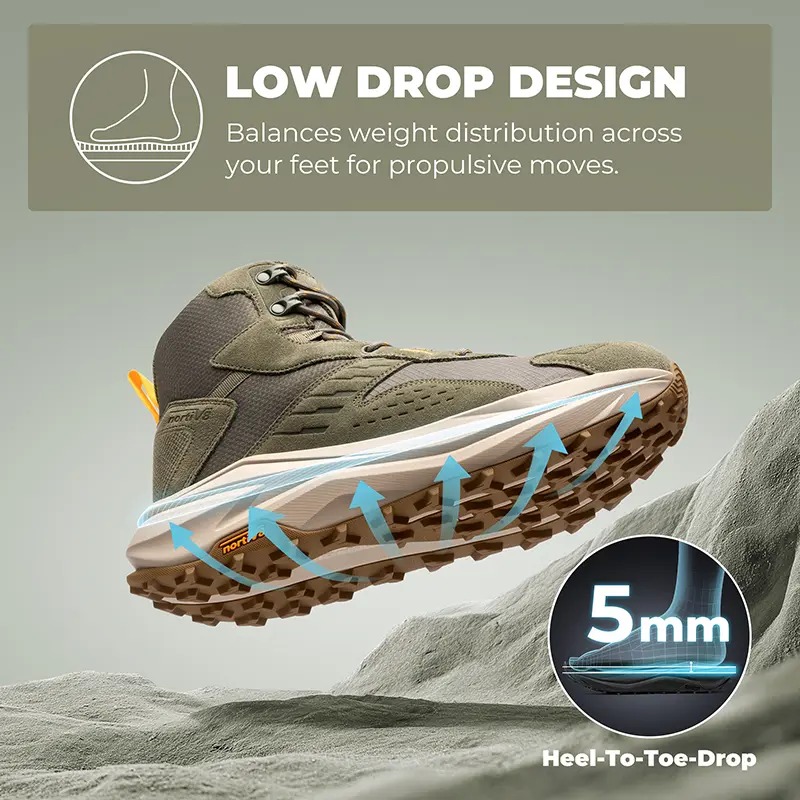 Botas de senderismo impermeables NORTIV 8 para hombre con puntera ancha; parte superior resistente al desgaste, ligeras, suela de goma, entresuela de espuma EVA, desnivel talón-punta de 5 mm, fabricación duradera, ideales para acampada.
