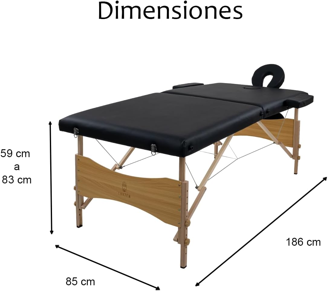 LUXZEN - Cama para Masajes Portatil Plegable Profesional con Estuche y Altura Ajustable Camilla Fisioterapia Ideal para Tatuar SPA Quiropraxia o Facial (Extra Grande 85cm Ancho) (Beige)