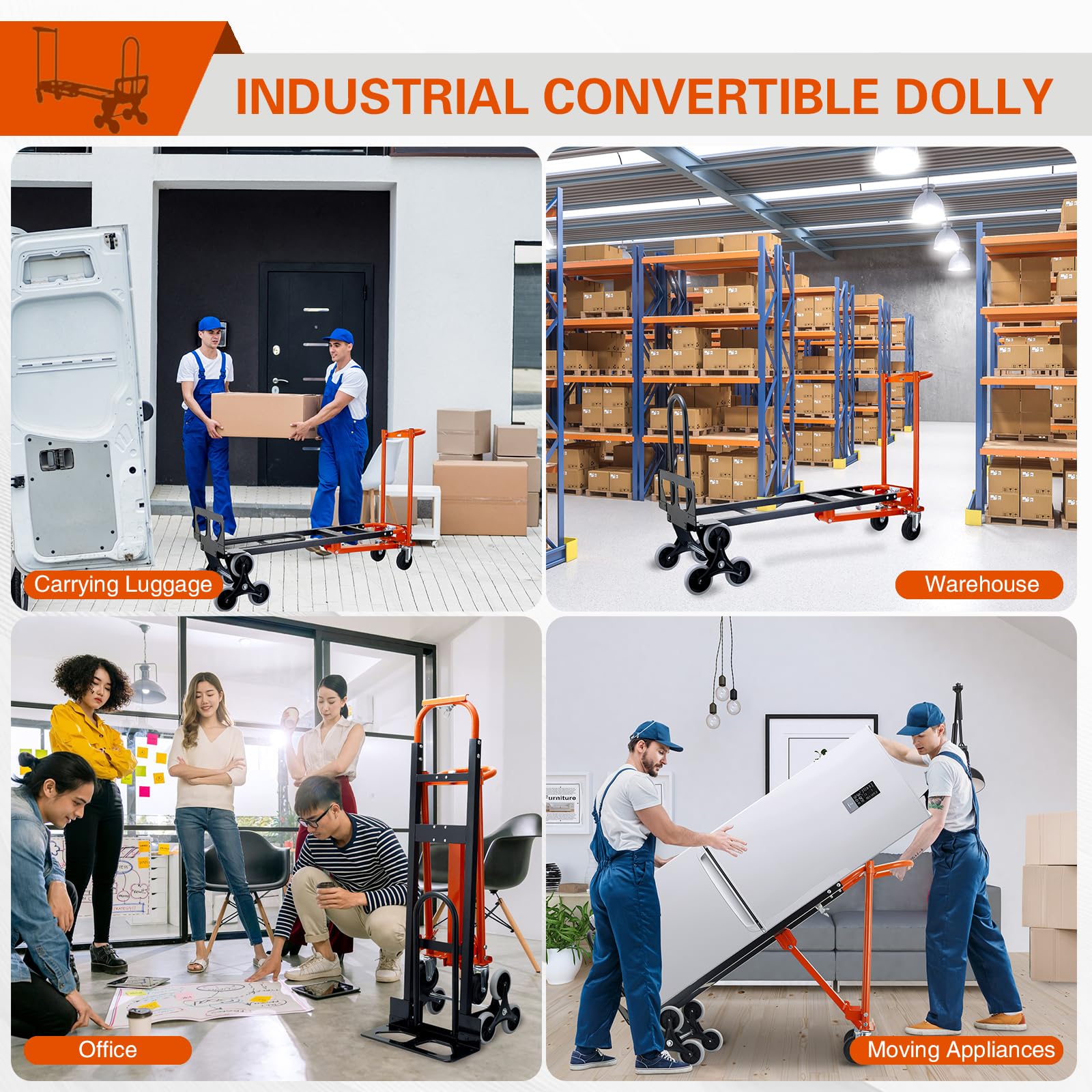 Carretilla de mano industrial convertible 3 en 1 de alta capacidad, carretilla de aluminio con capacidad de 450 kg para escaleras, carretilla de mano para subir escaleras con ruedas de