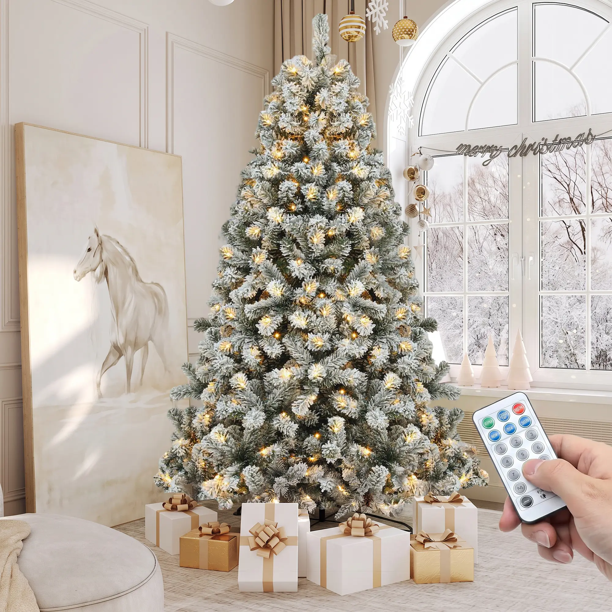 Árbol de Navidad Artificial YITAHOME Preiluminado con 11 Modos de Luz y Control Remoto, 6, 7.5 y 9 Pies, Varios Estilos