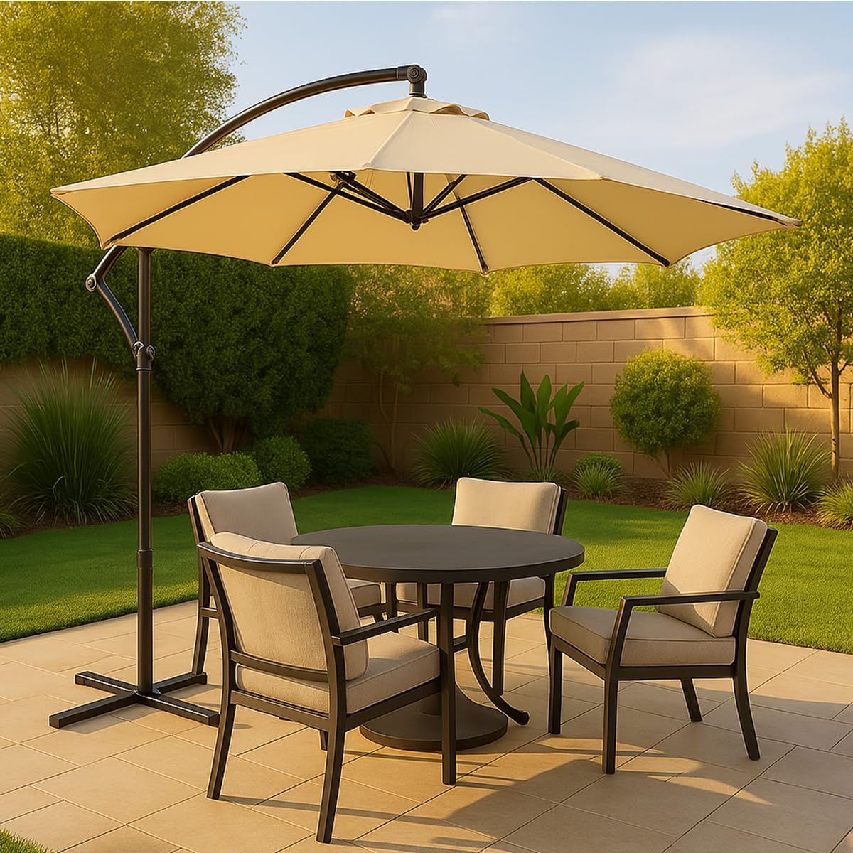 Sombrilla de Jardín Duralife | Sombrillla para Exterior con Brazo Lateral 3M Diámetro Altura Ajustable | Sombrilla de Poliester para Patio, Jardin, Terraza