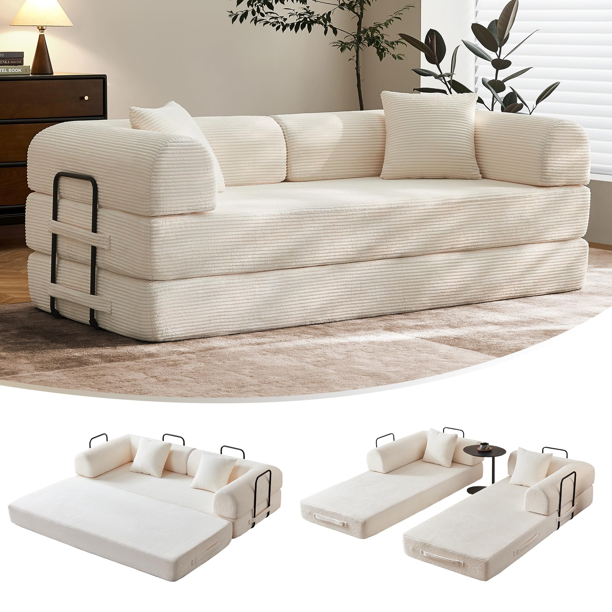 Sofá cama convertible de 79 pulgadas, sofá sin huesos, para sala de estar, gris oscuro