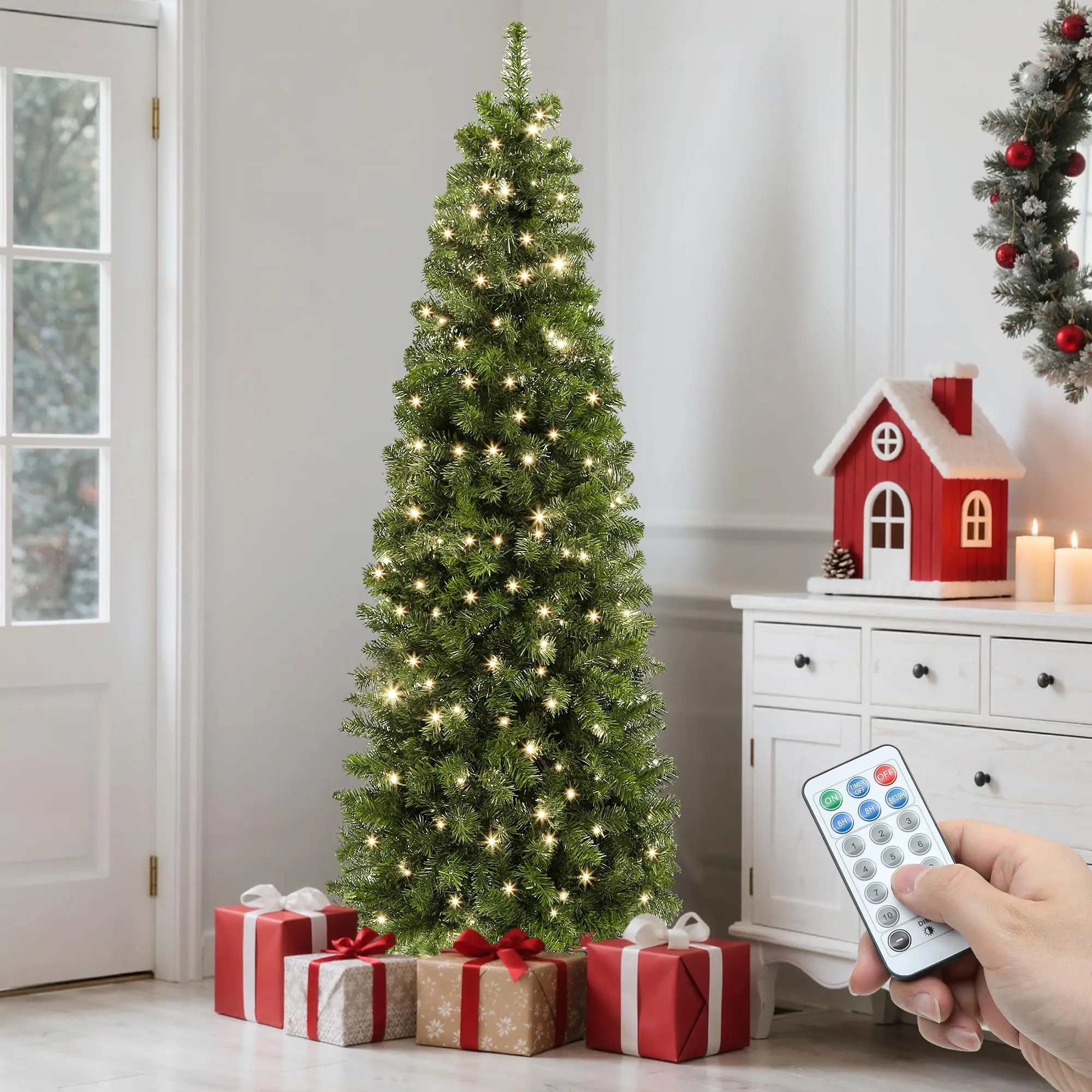 Árbol de Navidad Artificial YITAHOME Preiluminado con 11 Modos de Luz y Control Remoto, 6, 7.5 y 9 Pies, Varios Estilos