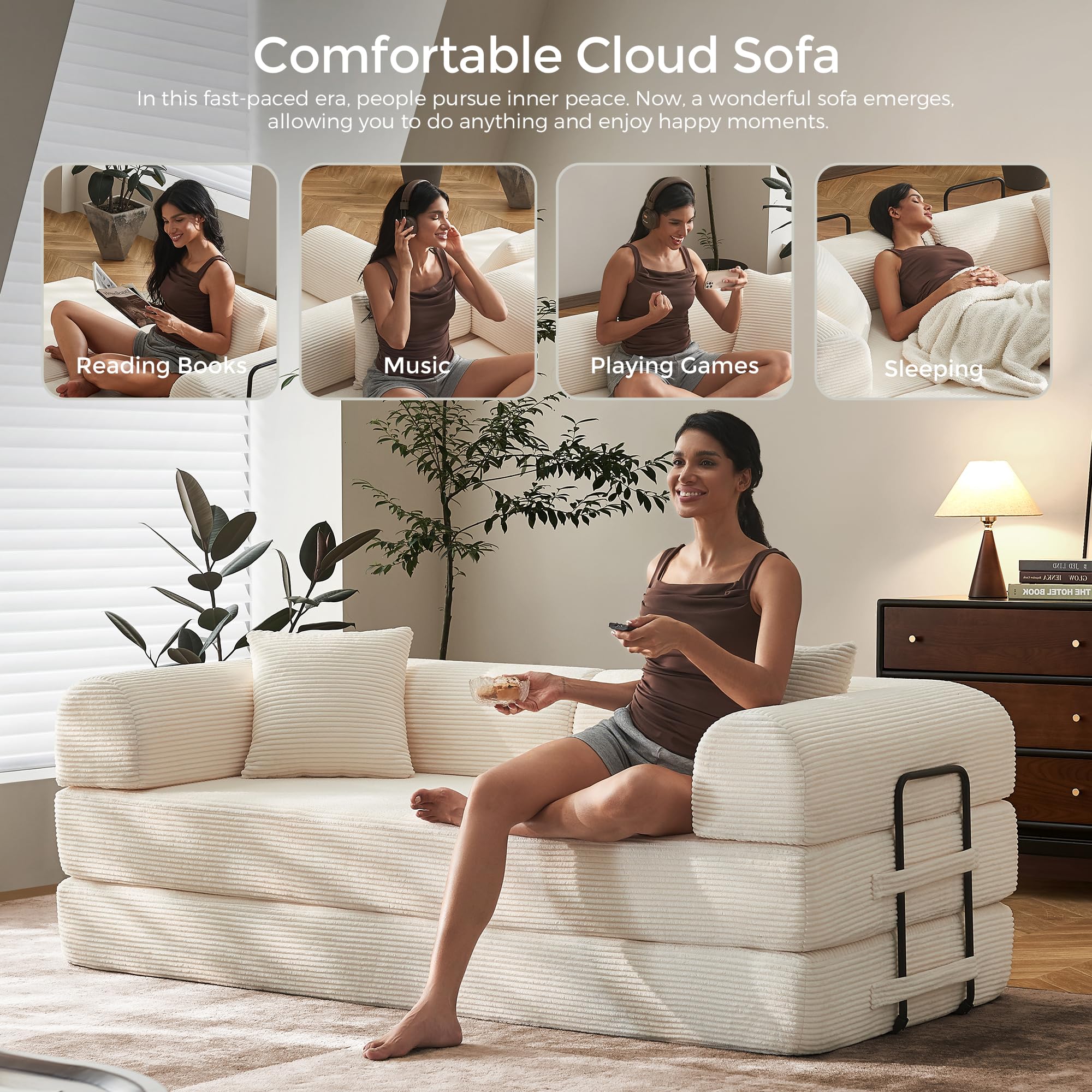 Sofá cama convertible de 79 pulgadas, sofá sin huesos, para sala de estar, gris oscuro