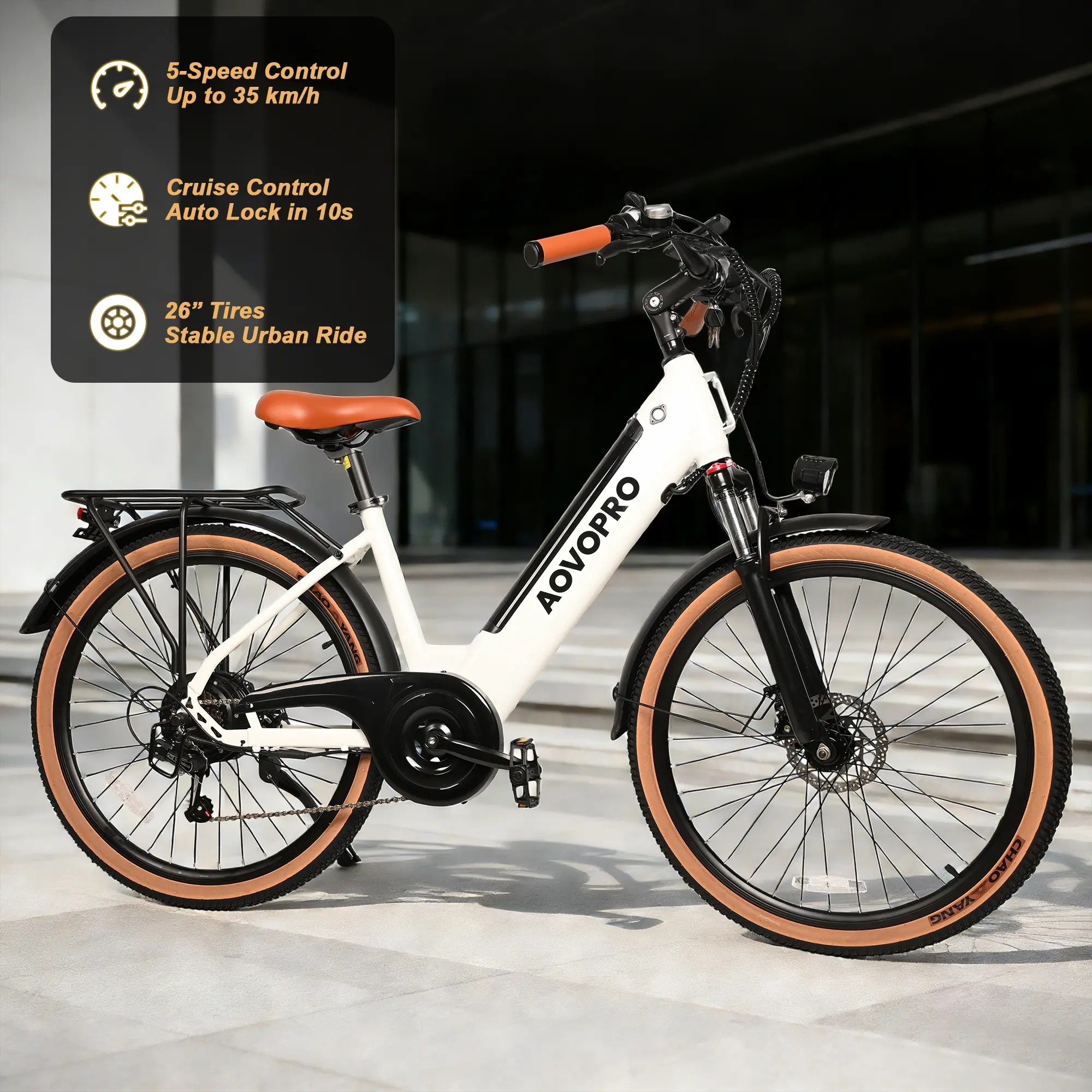 【AOVOPRO&HQYEX】 Bicicleta eléctrica de 26 pulgadas | Potencia máxima de 750 W | Velocidad máxima de 22 mph | Autonomía de 25 a 35 millas | Cuadro de acero de alto contenido en carbono | Batería extraíble | Frenos con corte de energía | Neumáticos todoterr