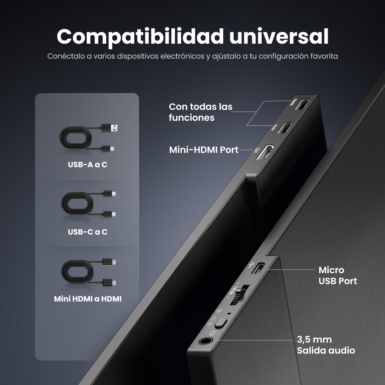 Szory Extensor de Pantalla para Laptop, Monitor Portátil IPS FHD 1080P de 14", Pantalla Triple Compatible con Laptops de 14" a 16", Windows y Mac, Incluye Bolsa de Transporte