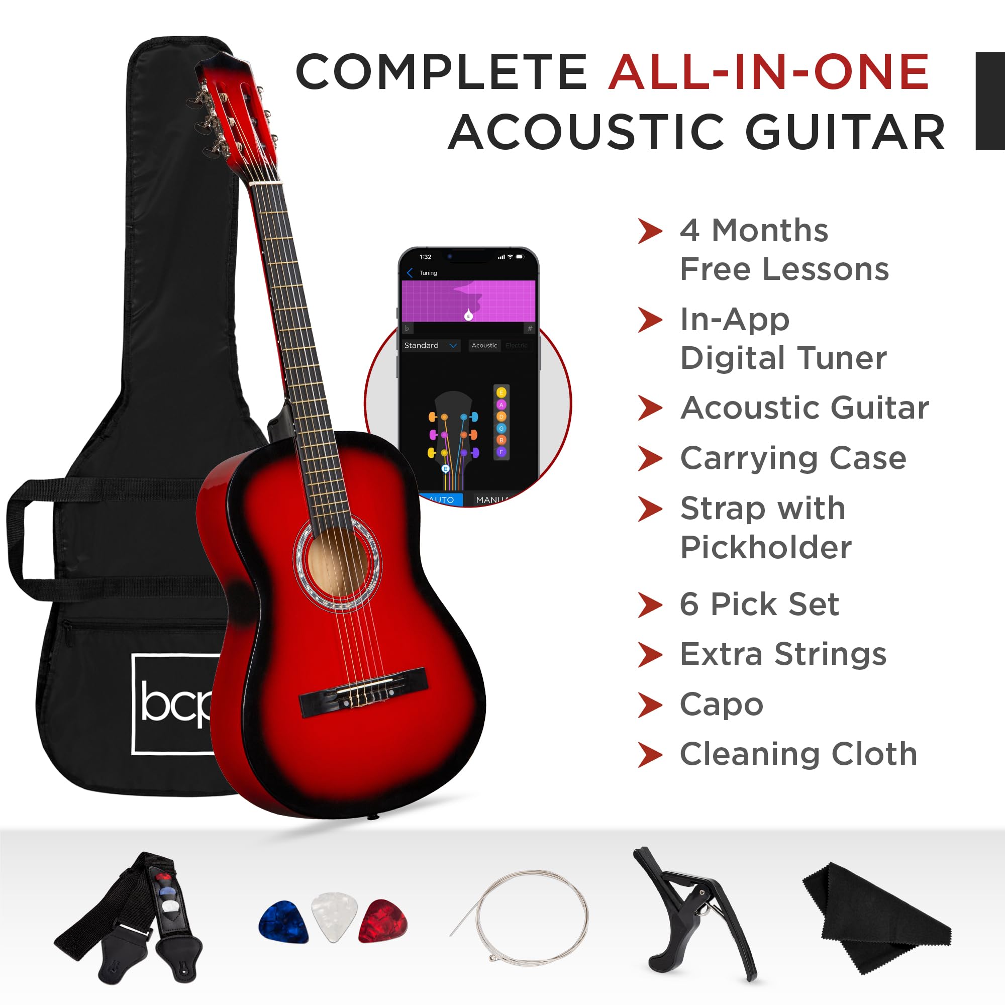 Best Choice Products — Guitarra Acústica para Principiantes con Cuerdas de Nylon, Kit Completo y 4 Meses de Clases Gratis