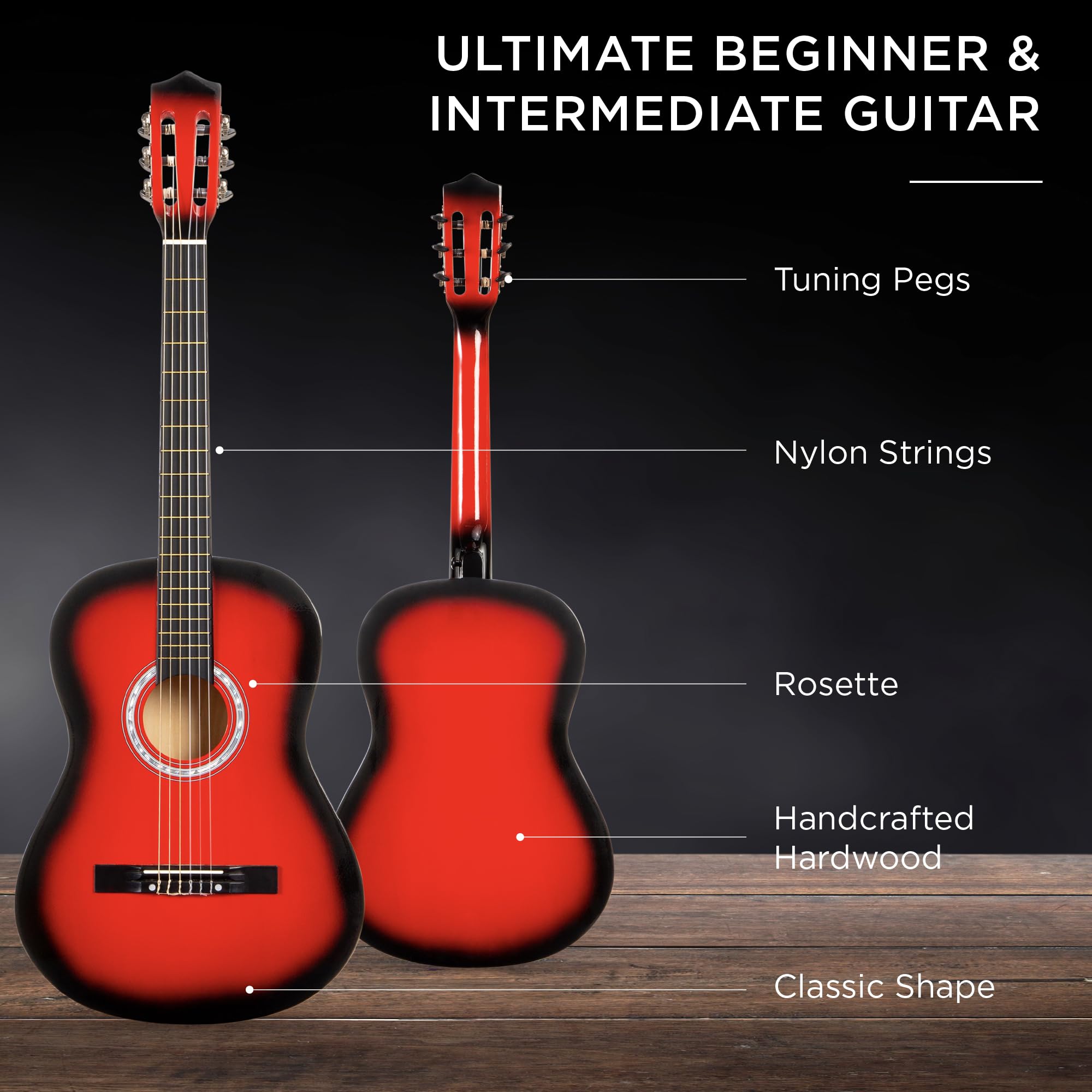 Best Choice Products — Guitarra Acústica para Principiantes con Cuerdas de Nylon, Kit Completo y 4 Meses de Clases Gratis