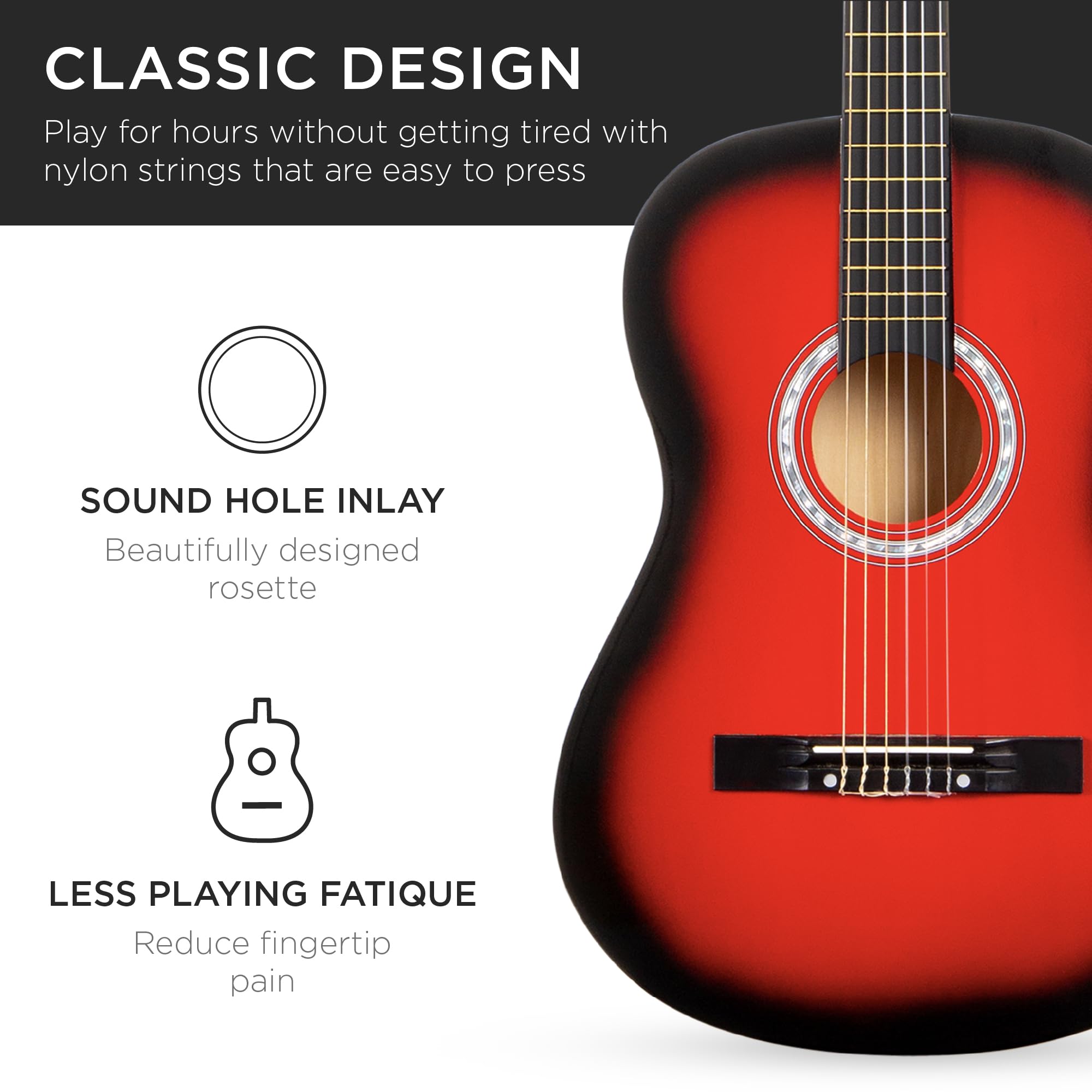Best Choice Products — Guitarra Acústica para Principiantes con Cuerdas de Nylon, Kit Completo y 4 Meses de Clases Gratis