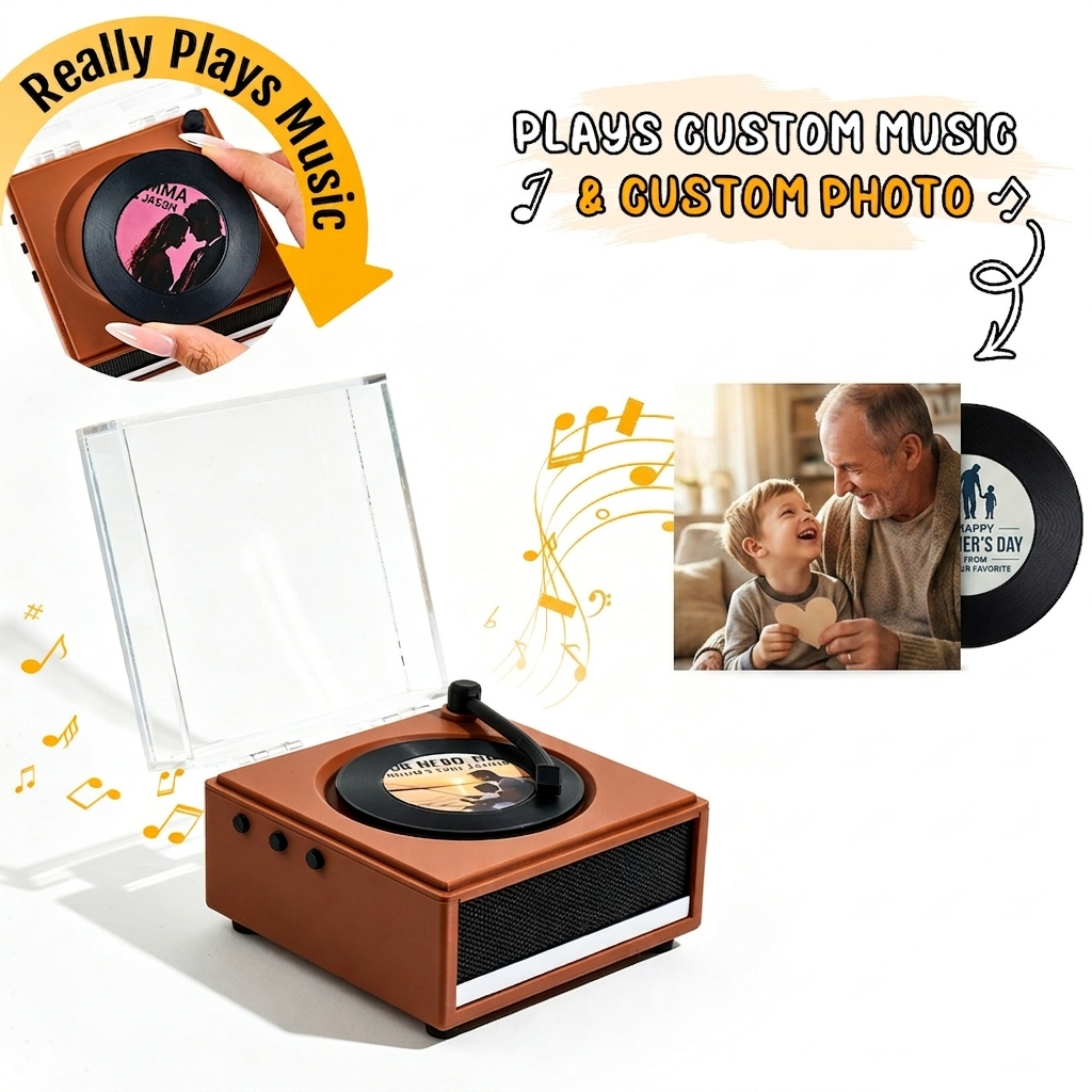 Personalized Mini Vinyl Music Player with Custom Photo, Plays Real Music, Custom Record & Album Cover Gift-Veria Gifts