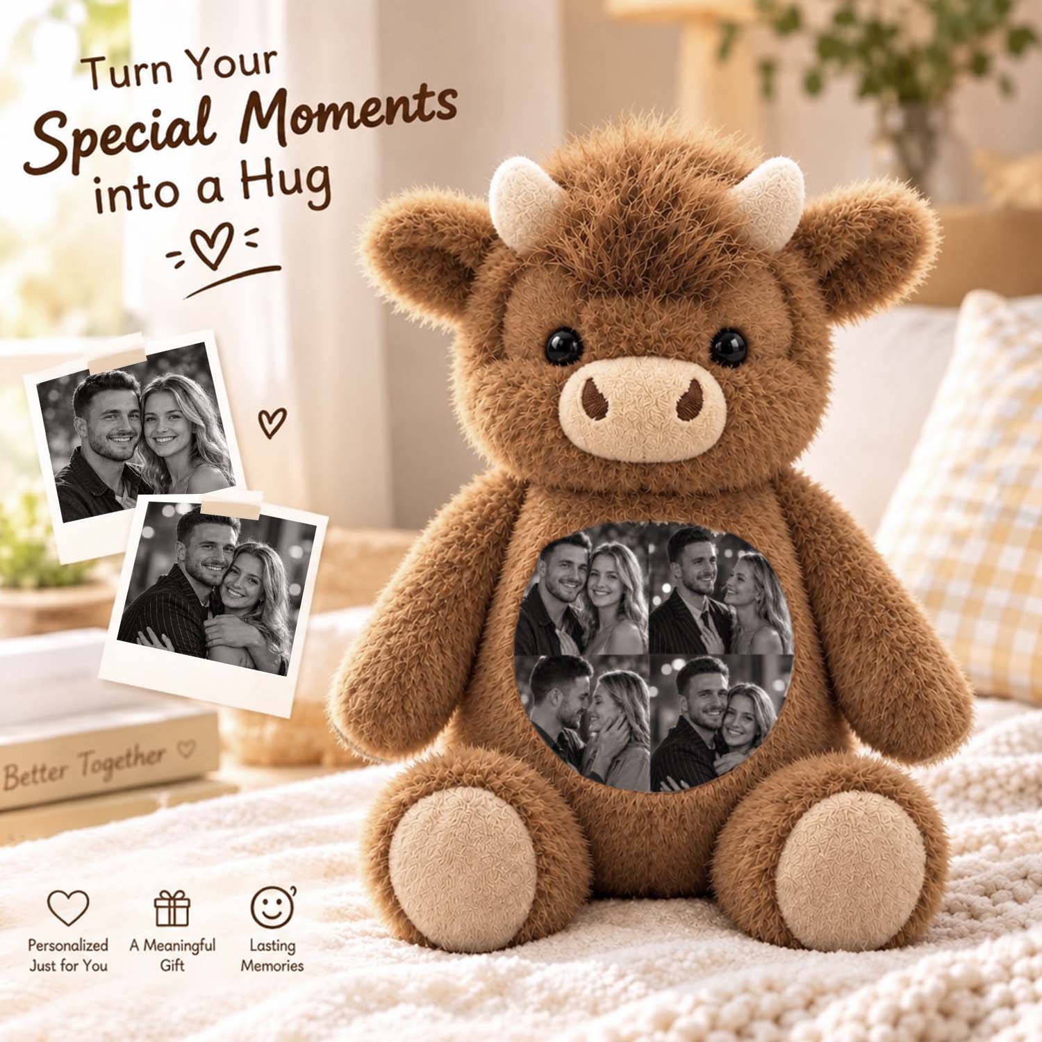 Custom Photo Highland Cow Plush Toy Personalized Picture Stuffed Animal Gift-Veria Gifts