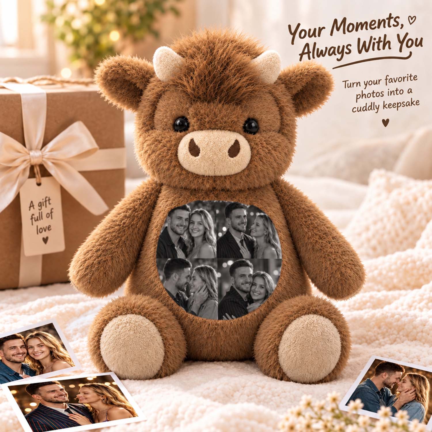 Custom Photo Highland Cow Plush Toy Personalized Picture Stuffed Animal Gift-Veria Gifts