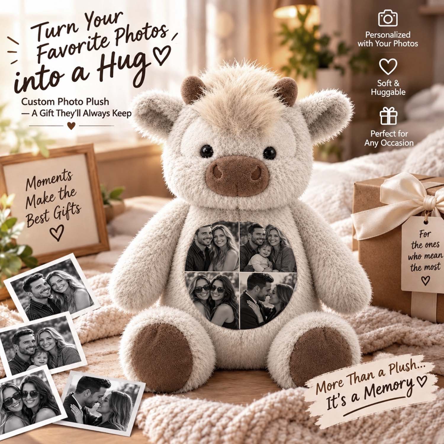Custom Photo Highland Cow Plush Toy Personalized Picture Stuffed Animal Gift-Veria Gifts