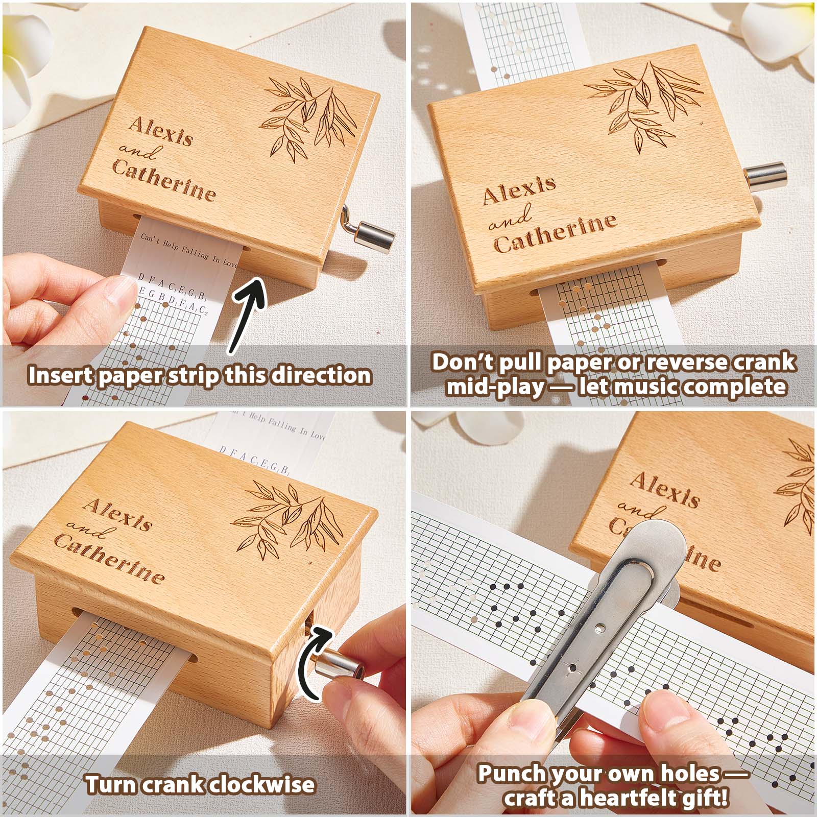 Custom Text Hand-Cranked Paper Strip Music Box – 15-Note Movement with 2 Pre-Printed Melodies (15 Seconds Each)-Veria Gifts