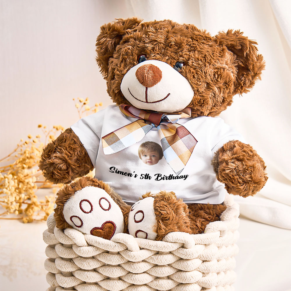 Personalized Bear Plush Stuffed Toy with Custom Text and Face Gift for Kids-Veria Gifts