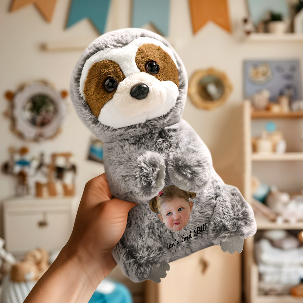 Personalized Sloth Plush Stuffed Toy with Custom Text and Face Gift for Kids-Veria Gifts