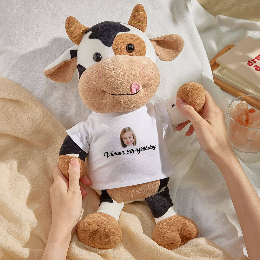 Personalized Cow Plush Stuffed Toy with Custom Text and Face Gift for Kids-Veria Gifts