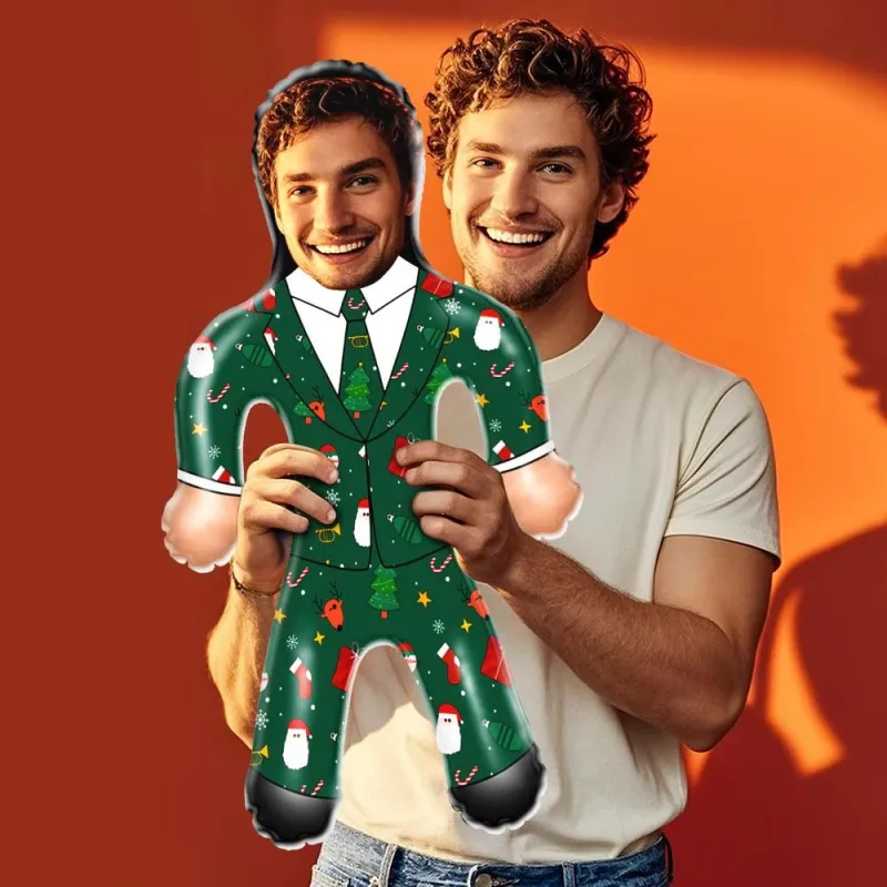Custom Face Green Christmas Suit Blow Up Dolls Funny Inflatable Balloon Custom Air Doll for Party Favors Christmas Gifts