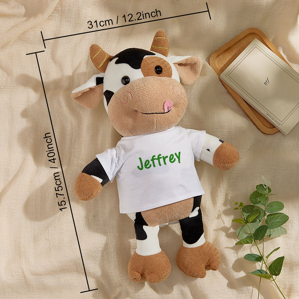 Personalized Cow Plush Stuffed Toy with Custom Text Gift for Baby Shower-Veria Gifts