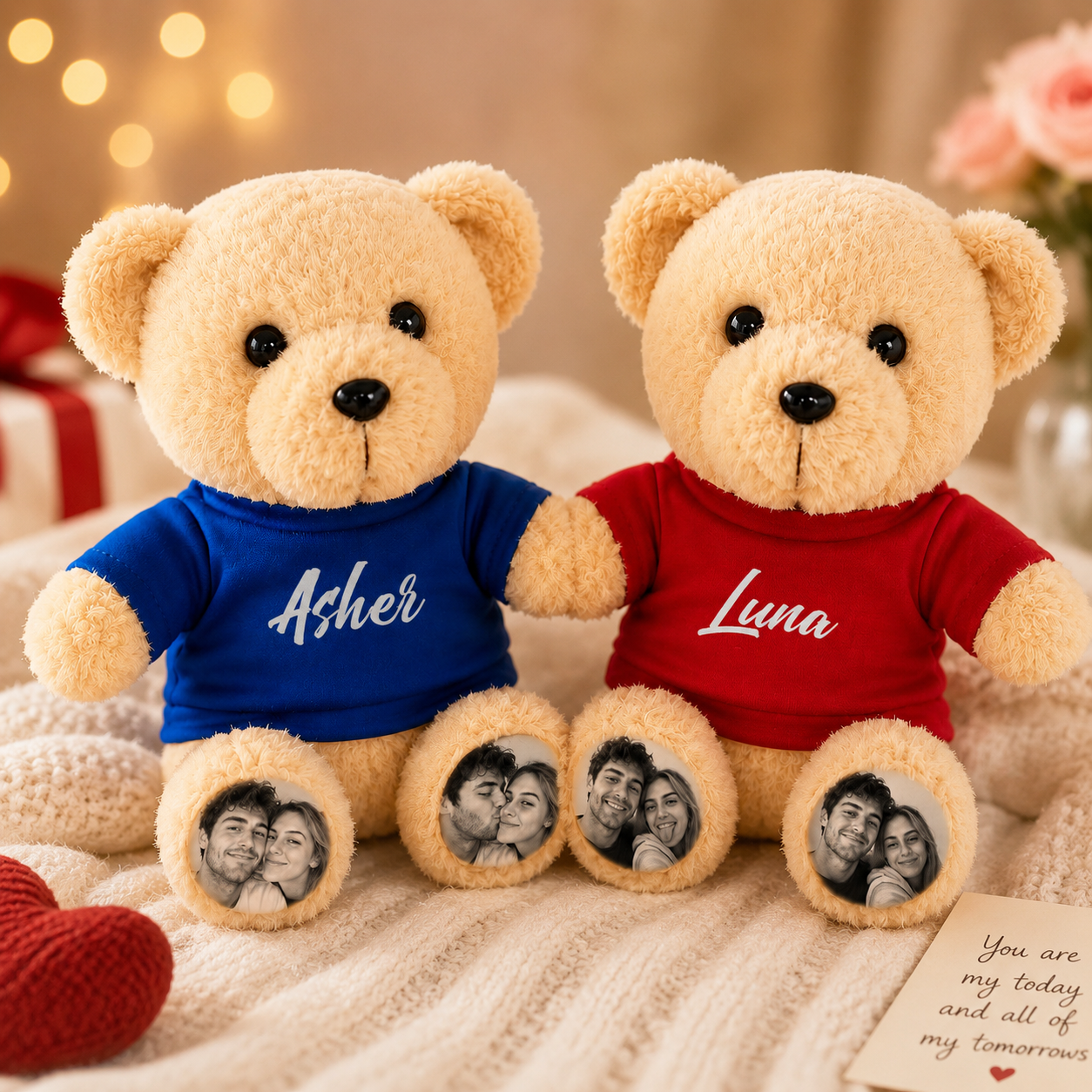 Personalized Teddy Bear with Custom Photo Feet & Name Shirt, Custom Plush Gift for Couples, Kids & Loved Ones-Veria Gifts