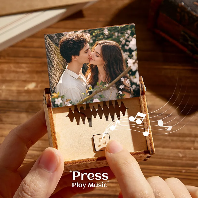 Custom Digital Music Box Any song Tune or Voice Personalized Wooden Photo Music Box with Text Anniversary Gifts-Veria Gifts